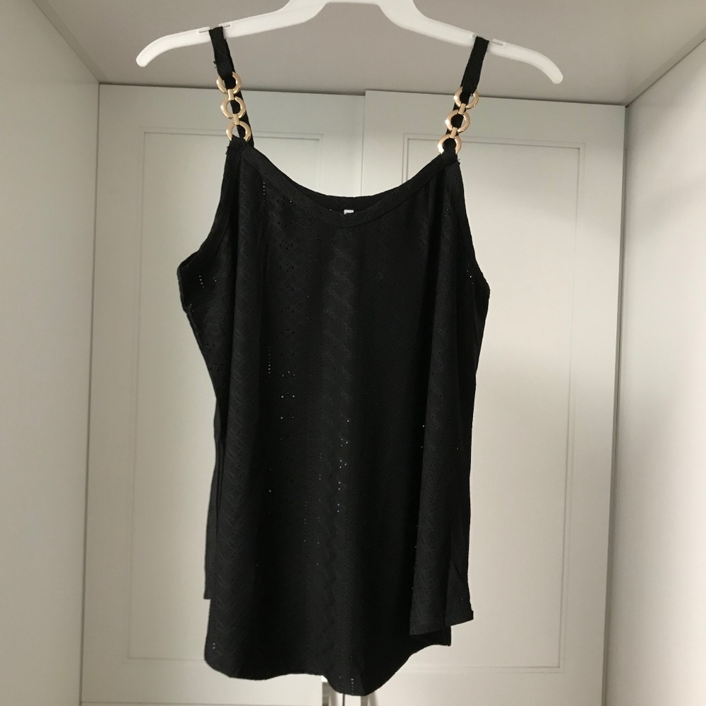 Riron Woman’s XL Tank Top Black with Gold Tone Metal Straps NWT